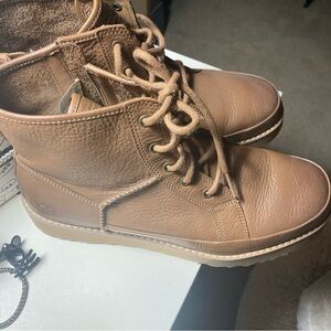 UGG Brown Leather Lace-Up Boots